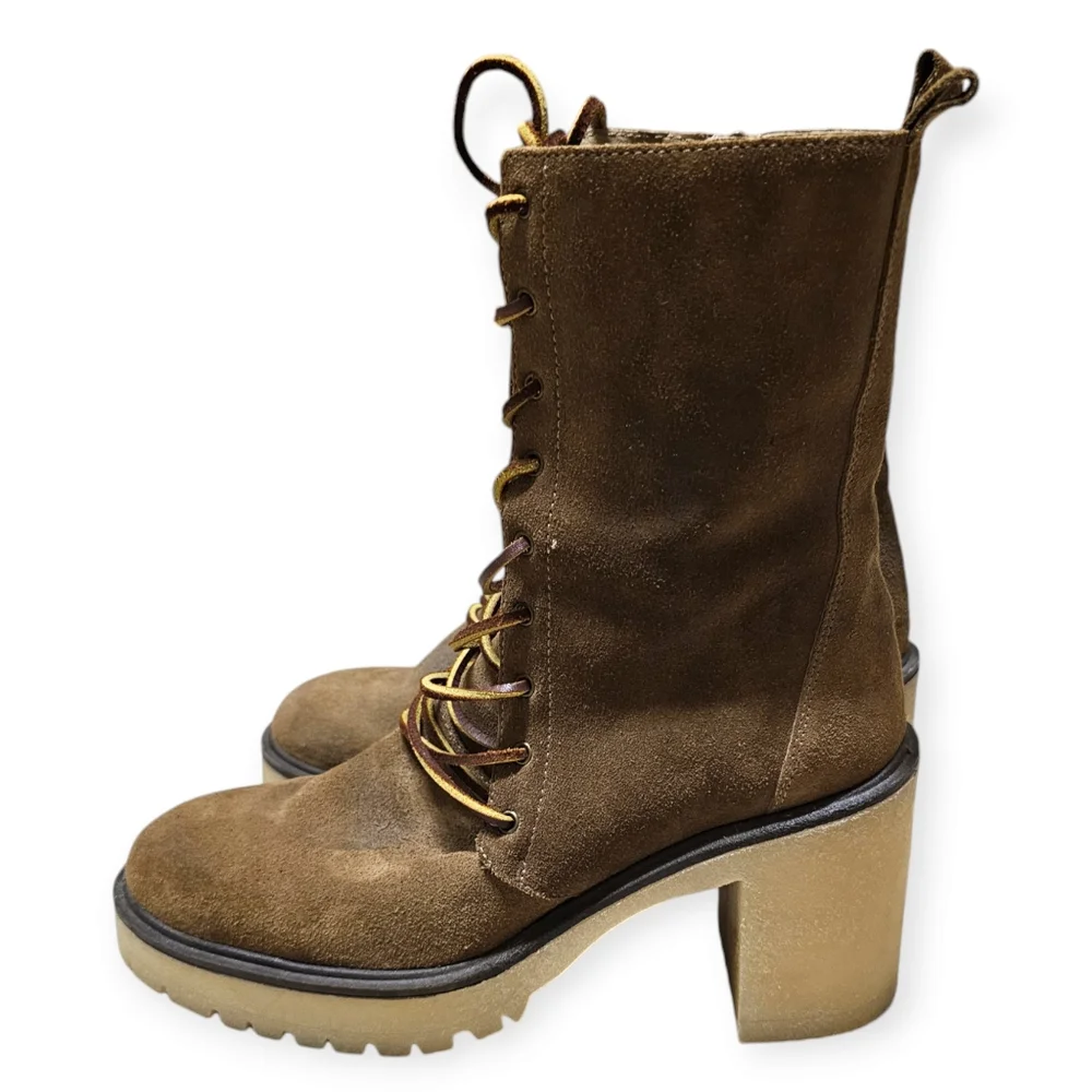 FREE PEOPLE Lace Up DYLAN Suede/Leather Chunky Heel Boot
